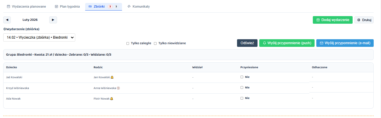 Panel zbiórek i wydarzeń