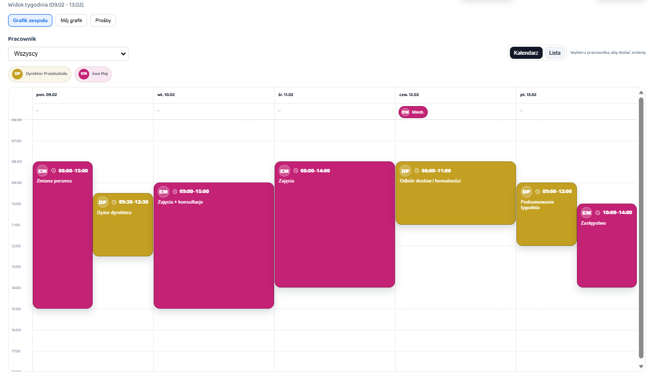 Grafik pracy zespołu